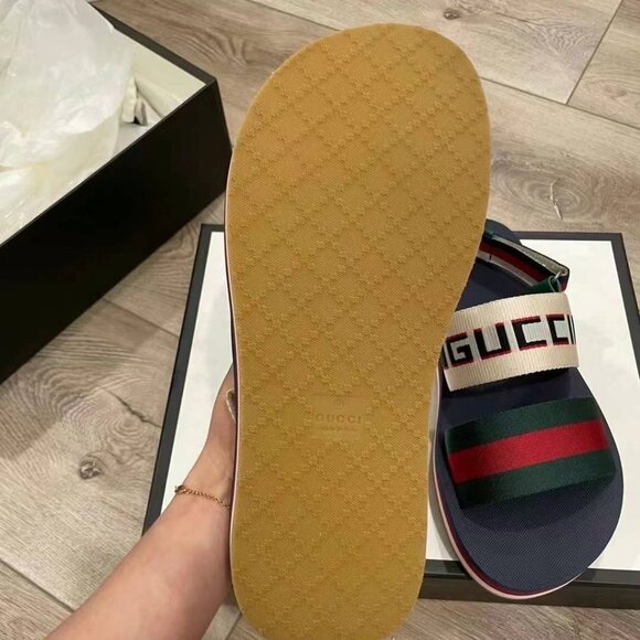 NIB Authentic Gucci Nylon Stripe Logo Sylvie Web Platform Slingback Sandals - Picture 3 of 3